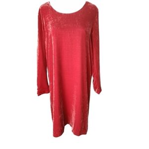 J.Jill Red Velvet Long Sleeve Dress Dress